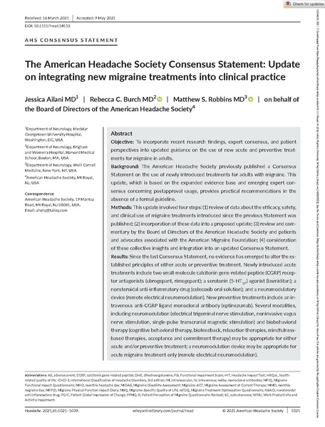 File:Ailani - AHS Consensus Statement Update on integrating new migraine treatments.pdf