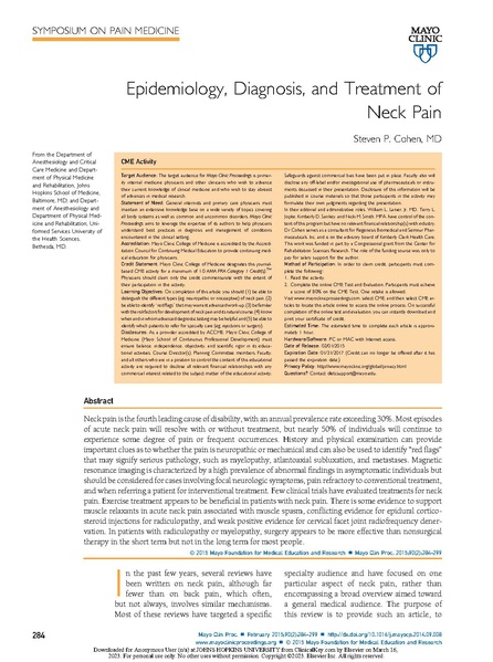 File:Cohen - Epidemiology, Diagnosis, and Treatment of Neck Pain.pdf