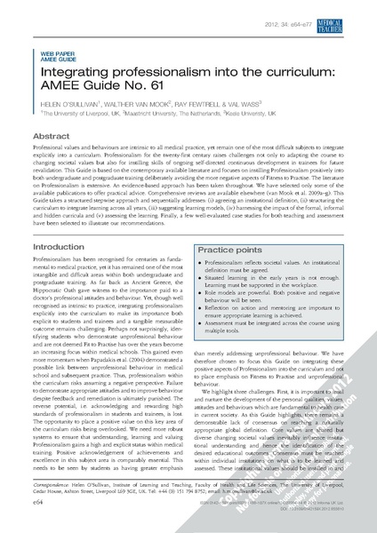 File:Integrating professionalism into the curriculum AMEE Guide No 61.pdf