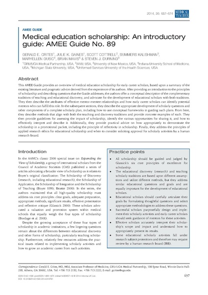 File:Medical education scholarship An introductory guide AMEE Guide No 89.pdf