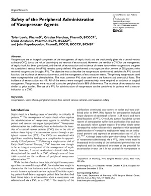 Safety of peripherally administered vasopressors (Lewis 2016).pdf
