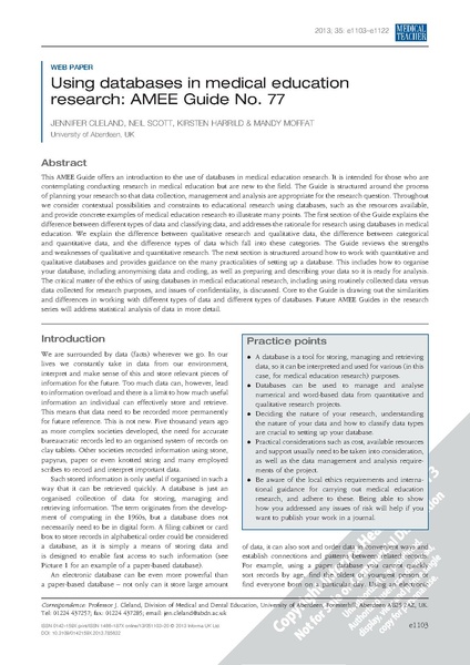 File:Using databases in medical education research AMEE Guide No 77.pdf