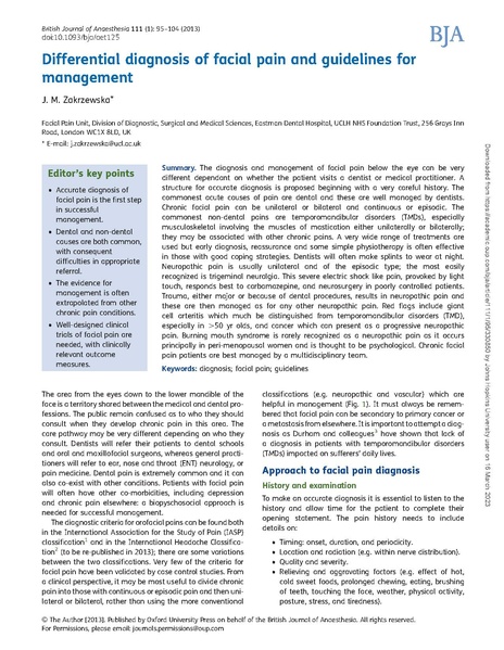 File:Zakrzewska - Differential diagnosis of facial pain and guidelines for management.pdf