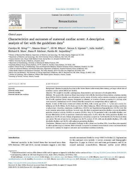 File:Zelop 2018 Resuscitation characteristics and outcomes of maternal cardiac arrest GWTG.pdf